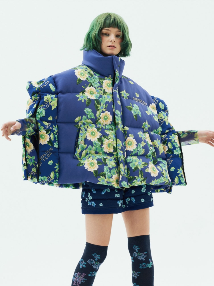  Floral Oversized Puffer Cape