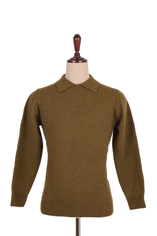 New England Donegal Collar Knit - Wood Green (Wool 100%)