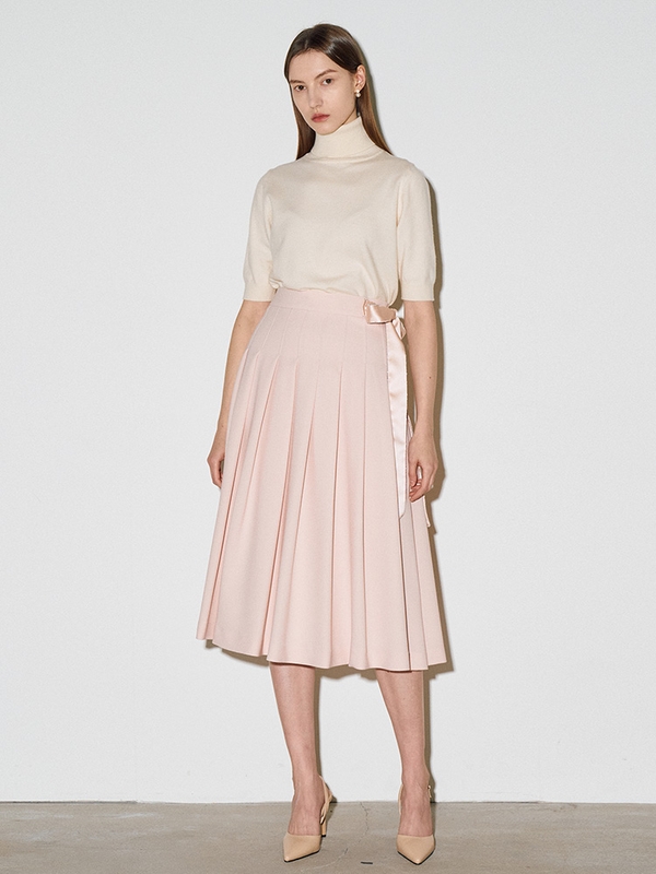 ROSALINE Strap pleats long skirt_pink