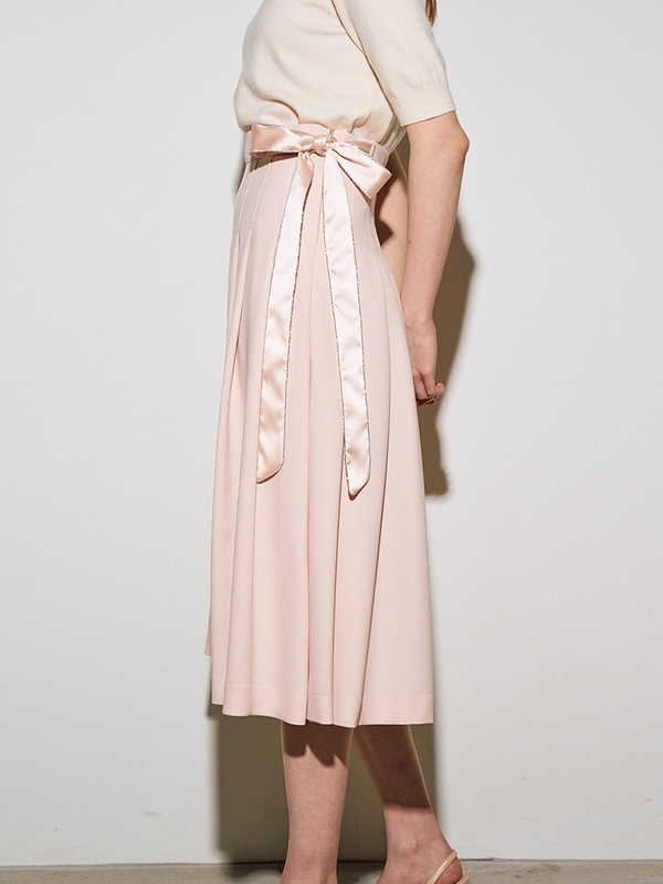 ROSALINE Strap pleats long skirt_pink