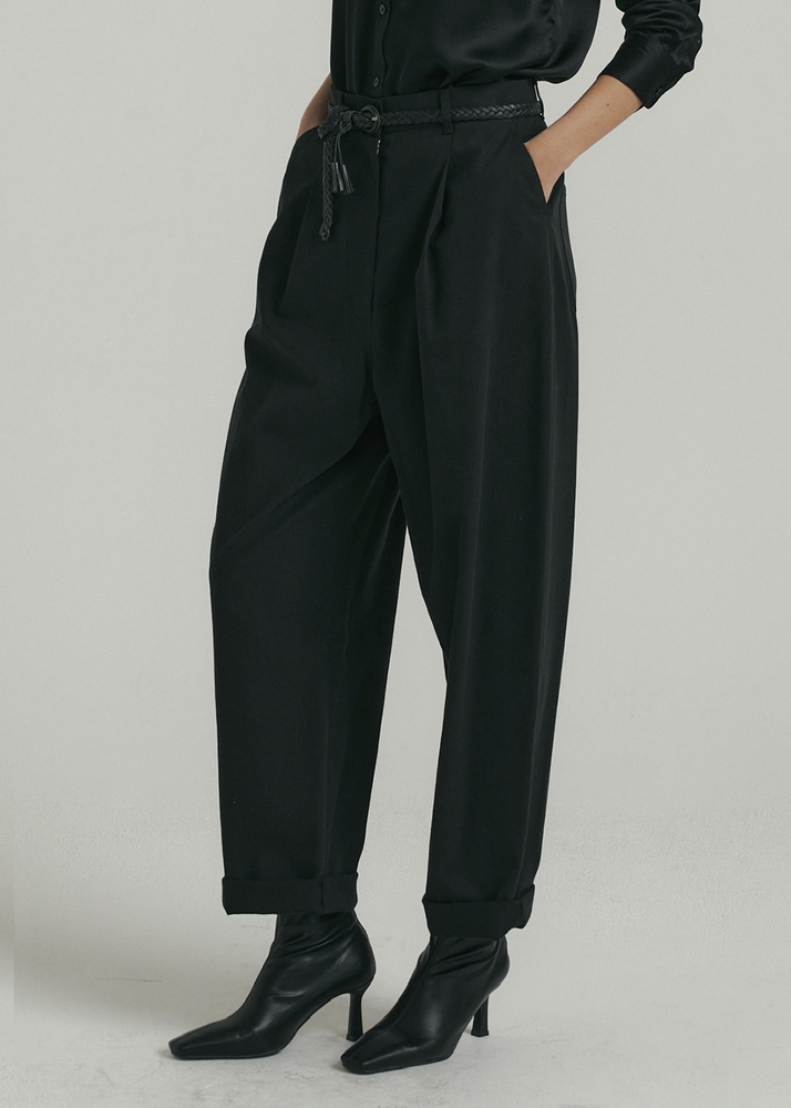 Tapered Fit Cotton Pants - Black