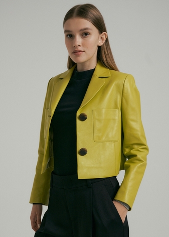 Lambskin Real Leather Jacket - Lime Yellow