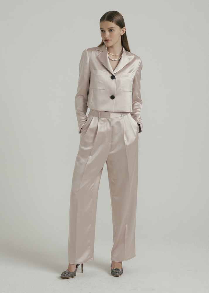 Straight-fit Satin Pants - Champagne Gold