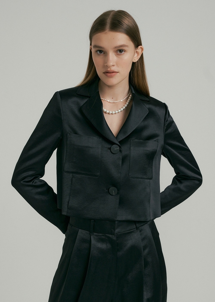 Satin Crop Jacket - Black