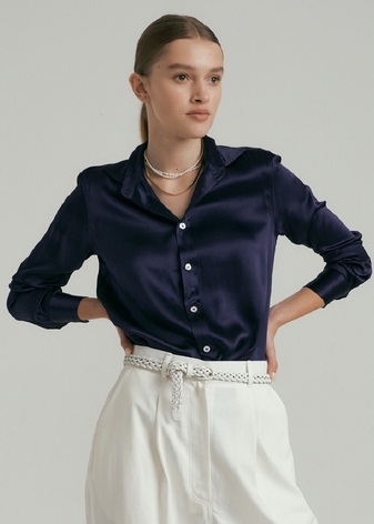 Blair Silk Shirt - Navy