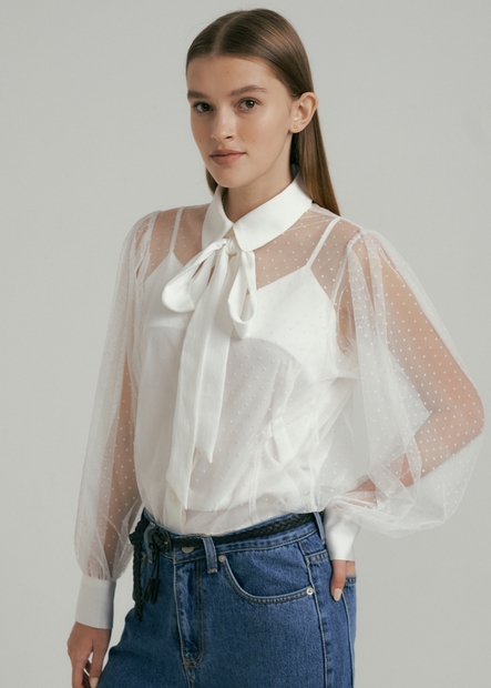 Polka Dot Tulle Shirt - White