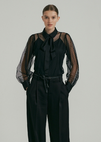 Polka Dot Tulle Shirt - Black