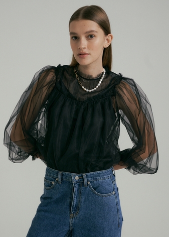 Peony Tulle Blouse - Black