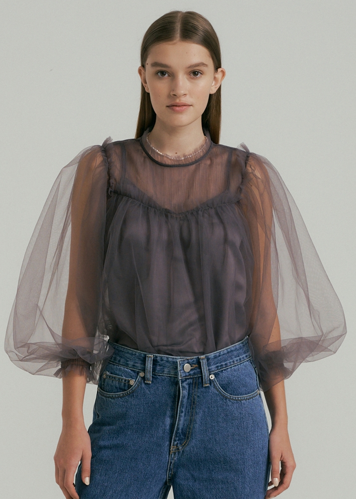 Peony Tulle Blouse - Grey