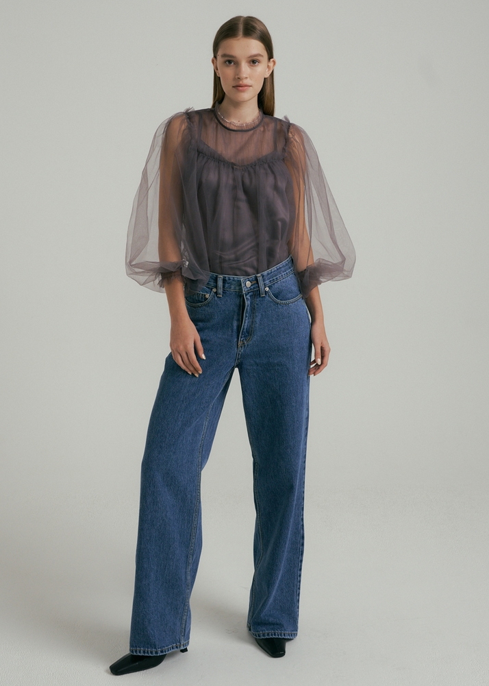 Peony Tulle Blouse - Grey