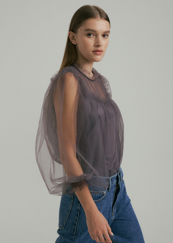 Peony Tulle Blouse - Grey