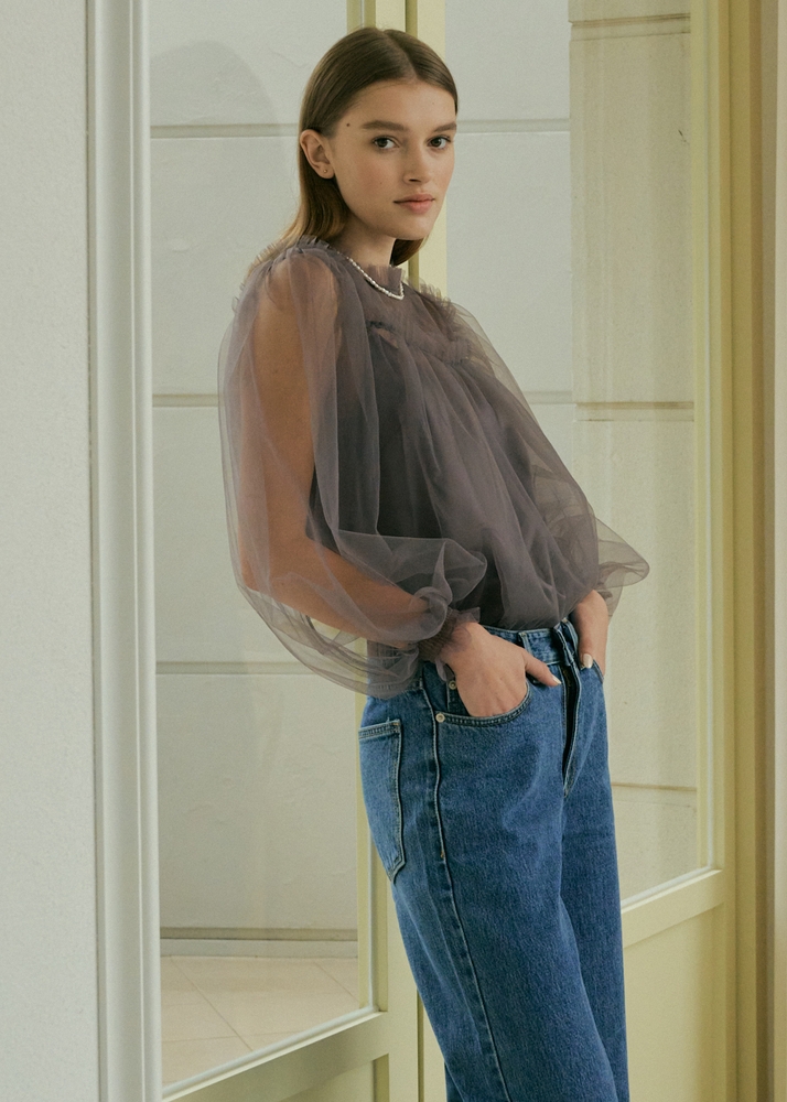 Peony Tulle Blouse - Grey