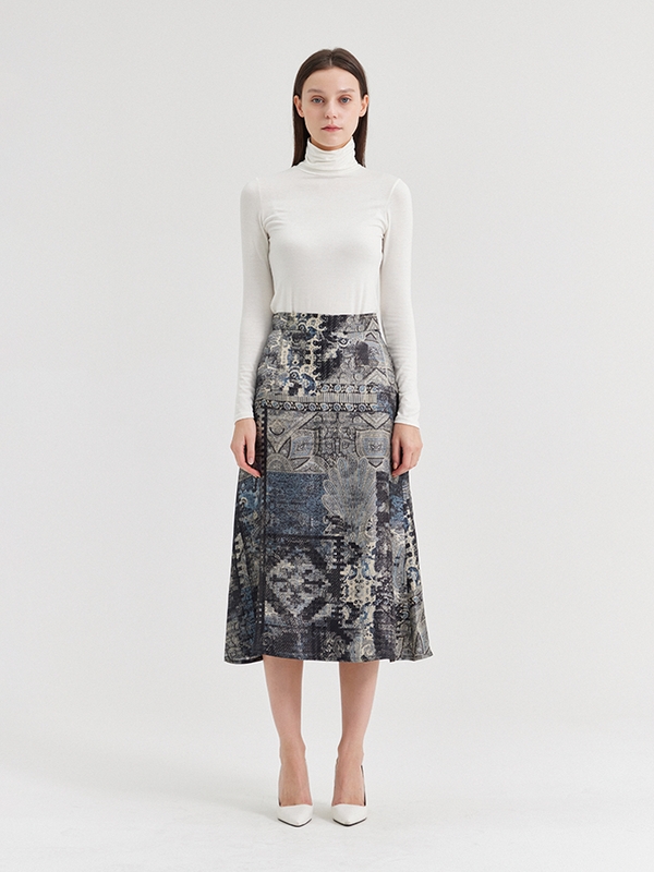 PUNTINA PRINTED SILK MIDI SKIRT_VAR 004