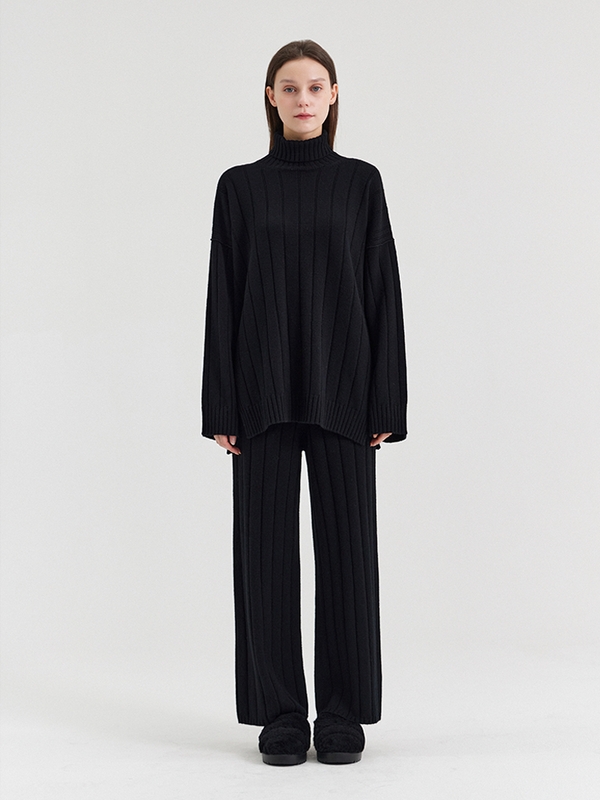 ANSELMO WIDE STRAIGHT RIBBED TROUSERS_NERO