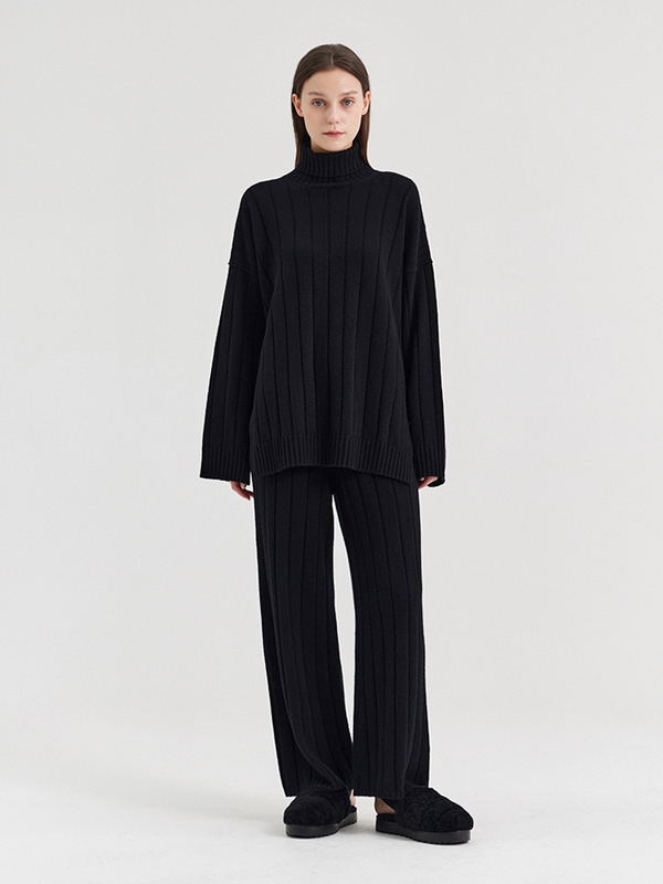 ANSELMO WIDE STRAIGHT RIBBED TROUSERS_NERO