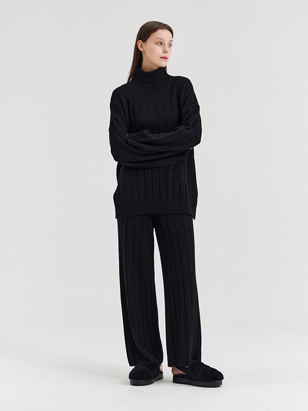 ANSELMO WIDE STRAIGHT RIBBED TROUSERS_NERO