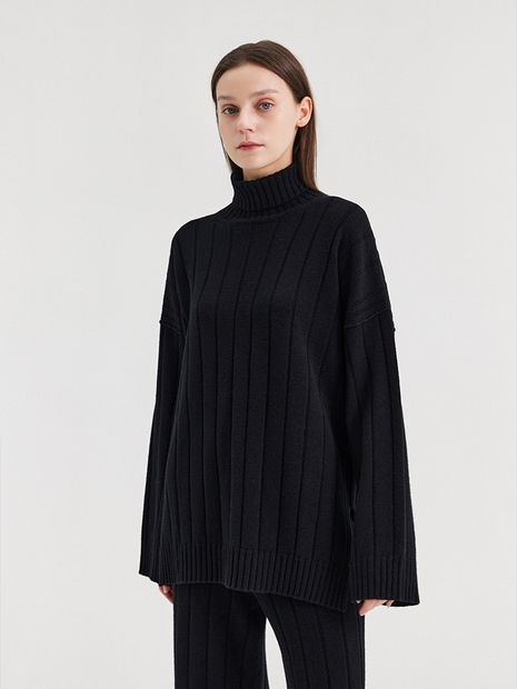 FIDULA LARGE RIBBED HOODED SWEATER_NERO