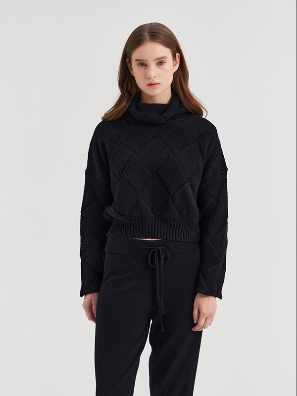 LEONORA CROCHET TURTLENECK SWEATER_NERO