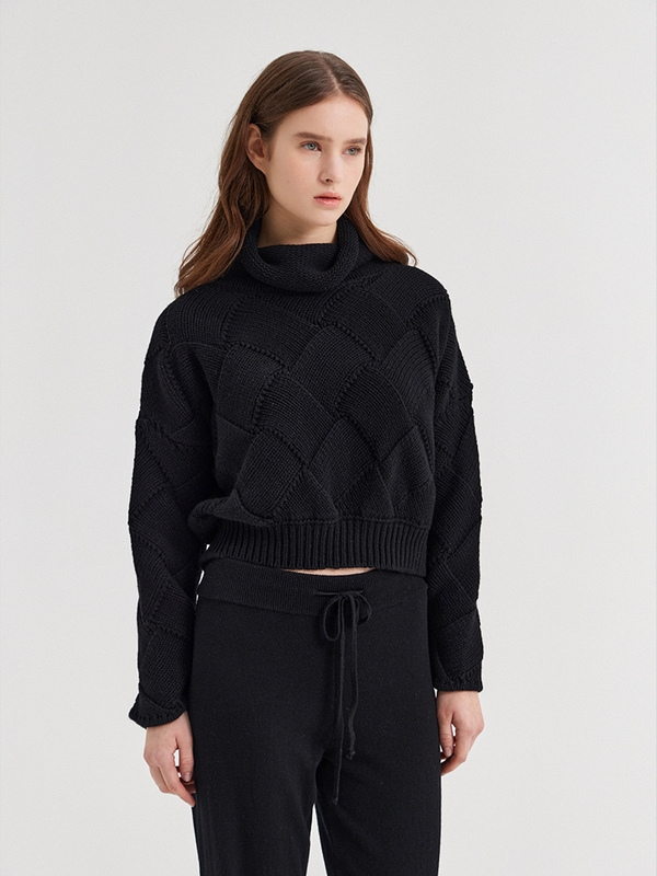 LEONORA CROCHET TURTLENECK SWEATER_NERO