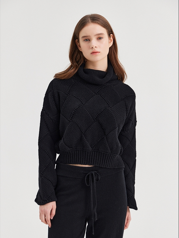 LEONORA CROCHET TURTLENECK SWEATER_NERO