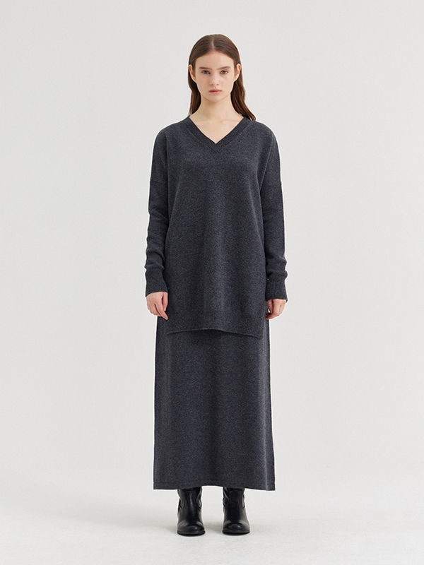 LARENTU OVER V NECK SWEATER_GRIGIO SCURO MELANGE