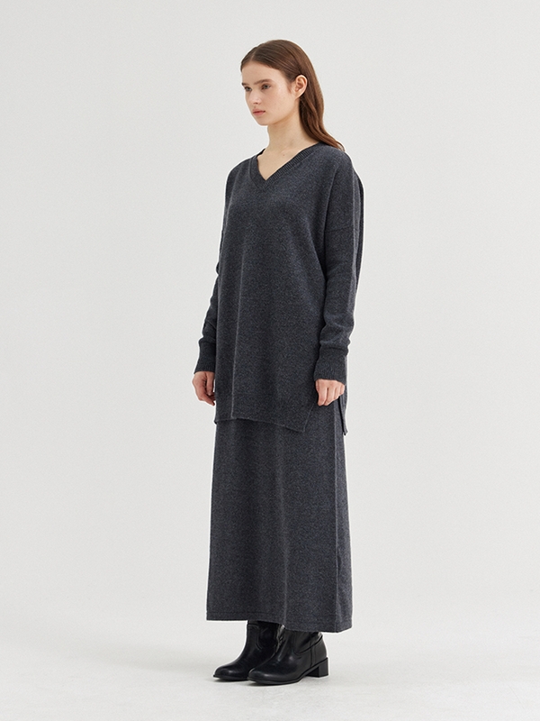 LARENTU OVER V NECK SWEATER_GRIGIO SCURO MELANGE