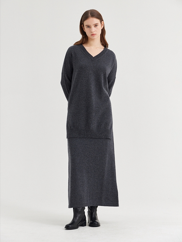 LARENTU OVER V NECK SWEATER_GRIGIO SCURO MELANGE