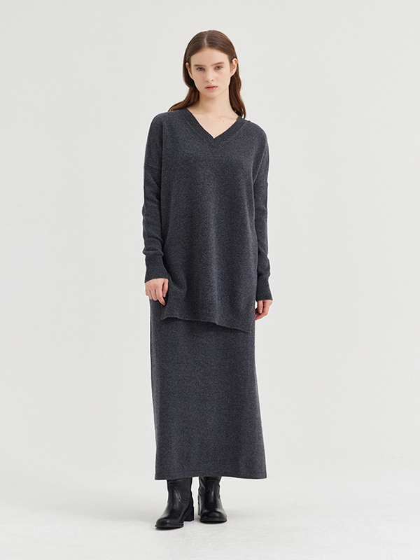 LARENTU OVER V NECK SWEATER_GRIGIO SCURO MELANGE