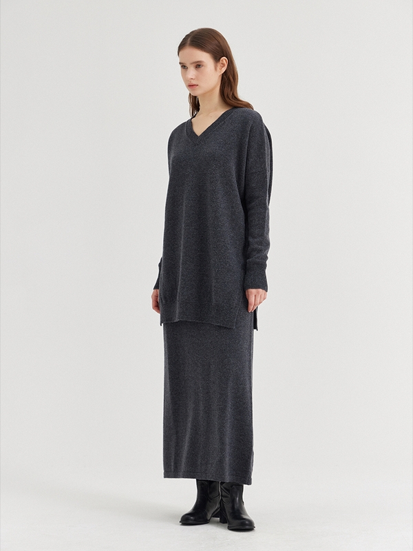 LARENTU OVER V NECK SWEATER_GRIGIO SCURO MELANGE