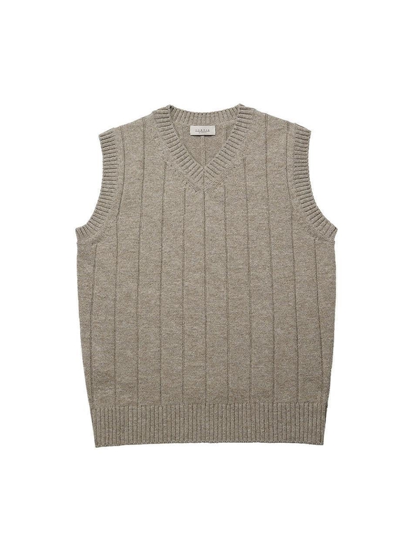 Reverse Wool Knit Vest (Khaki)