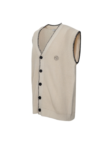 SMOCK V-NECK CARDIGAN_[IVORY]