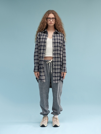 checked long shirts (navy)