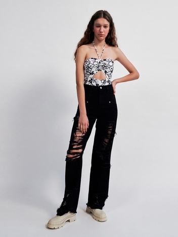 Rough Destroy Denim Pants BLACK WBCSPA001BK