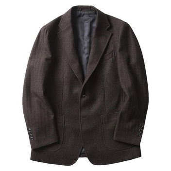 Q9-1 Herringbone Check Wool Jacket (Brown)