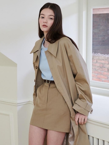 RECYCLED POLY SINGLE TRENCH COAT_BEIGE