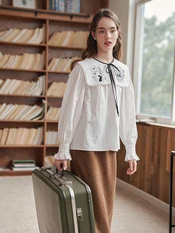Rabbit Removable Oversize Embroidered Doll Collar Shirt