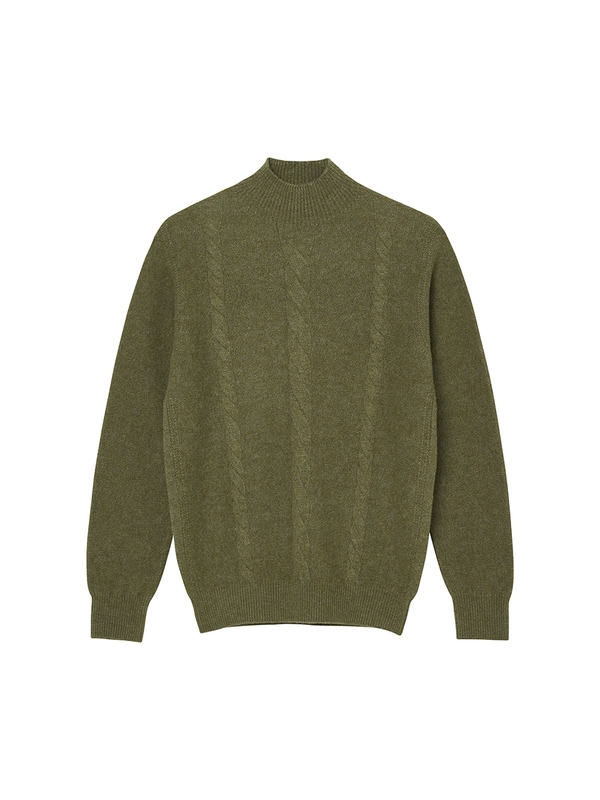 Whole Garment Cable Mockneck_Khaki