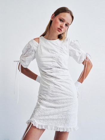 Puff Sleeve Cut-out Detail Dress IVORY WBCSOP002IV