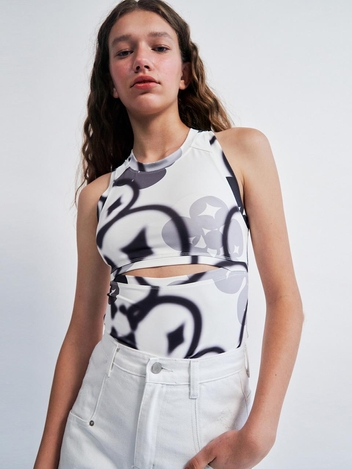 Flower Graphic Pattern Under Boop Sleeveless Top BLACK WBCSTP007BK