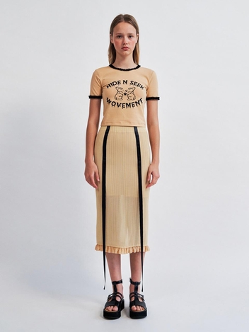 Stap Detail Pleats H-line Skirt YELLOW GREEN WBCSSK003LY