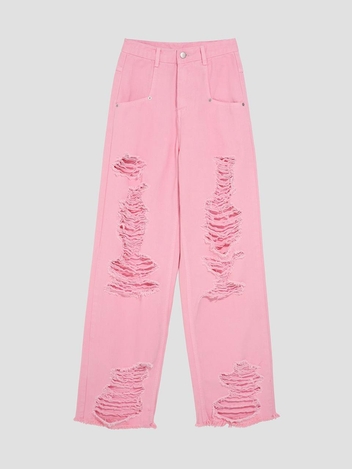 Rough Destroy Denim Pants PINK WBCSPA001PK