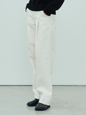 [주말특가]TUCK WIDE DENIM PANTS_WHITE