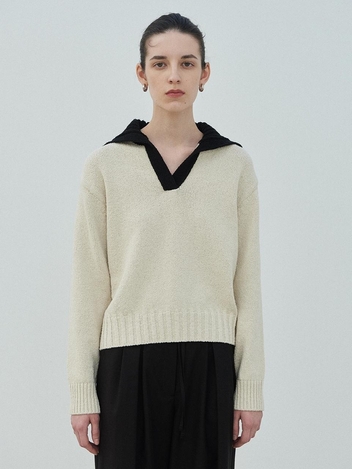 [주말특가]OPEN COLLAR KNIT_IVORY
