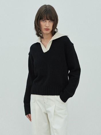 [주말특가]OPEN COLLAR KNIT_BLACK