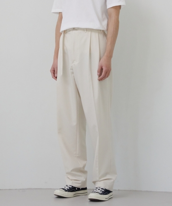 BELTED 2PLEATS WIDE TROUSER (CREAM)