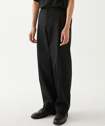 PLEATED WIDE COTTON PANTS (BLACK)