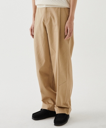 PLEATED WIDE COTTON PANTS (BEIGE)