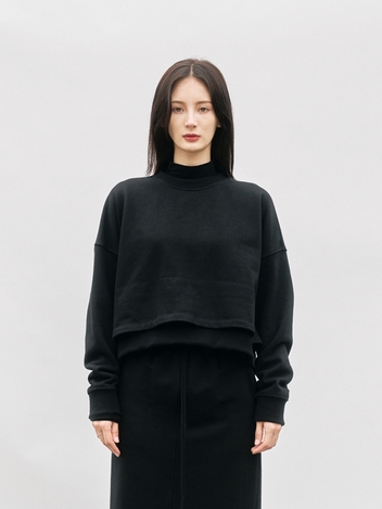  LAYERED COTTON CROP SWEATSHIRT BLACK