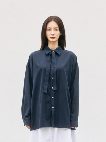  STRAP TIE NECK BLOUSE NAVY