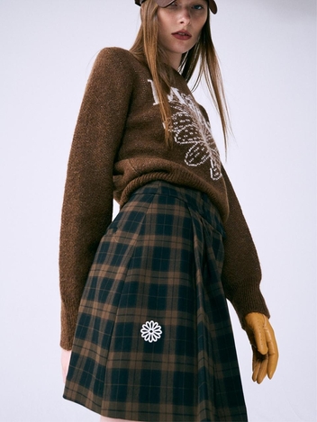 [위즈특가]PLAID PLEATS MINI SKIRT_BROWN